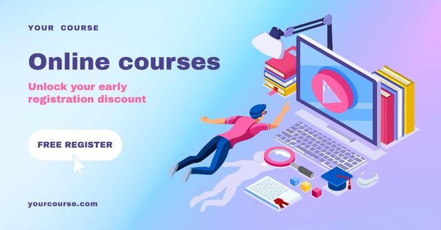 Lovely Online Learning Platform Promotion with Free Register Facebook ADデザインテンプレート