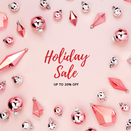 Plantilla de diseño de Adornos brillantes y anuncio de venta de año nuevo en rosa Instagram 