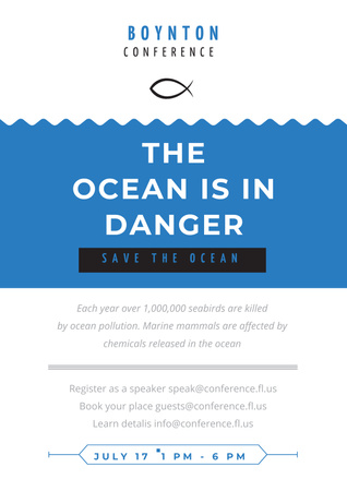 Plantilla de diseño de Boynton conference the ocean is in danger Poster 