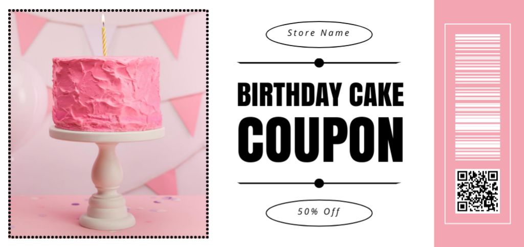 Birthday Cake Voucher on Pink Coupon Din Large tervezősablon