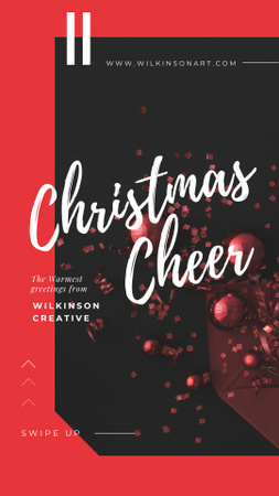 Template di design Saluto di Natale Decorazioni lucide in rosso Instagram Story