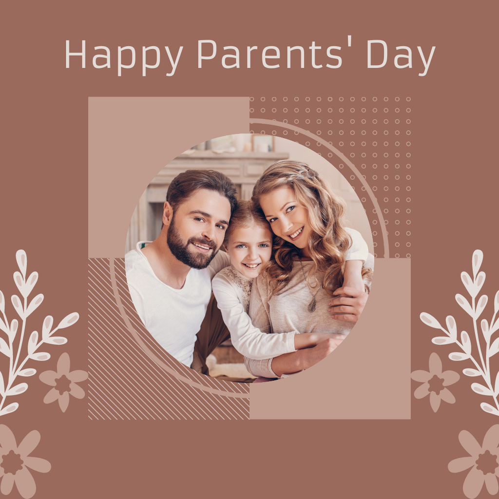 Designvorlage Happy Parents' Day Greeting with Happy Family für Instagram