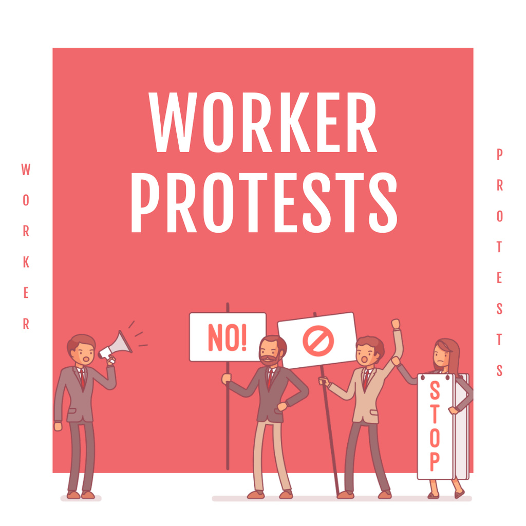 Workers protesting on street Instagram Design Template