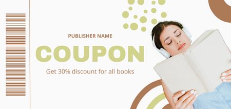 Discount Voucher on Publisher's Book with Young Woman Coupon Din Large Design Template