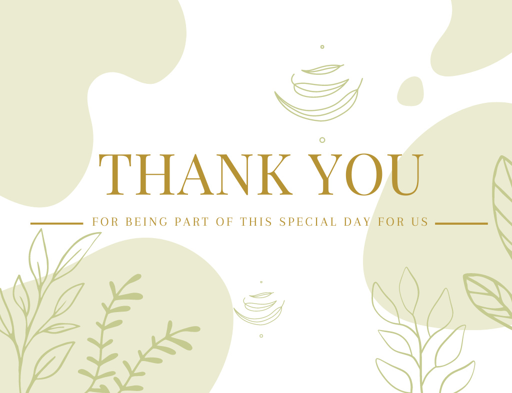Plantilla de diseño de Thank You Phrase with Minimalist Illustration of Green Leaves Thank You Card 5.5x4in Horizontal 