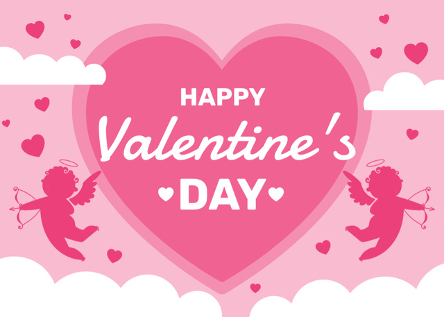 Cute Valentine's Day Greeting with Cupids Postcard 5x7inデザインテンプレート