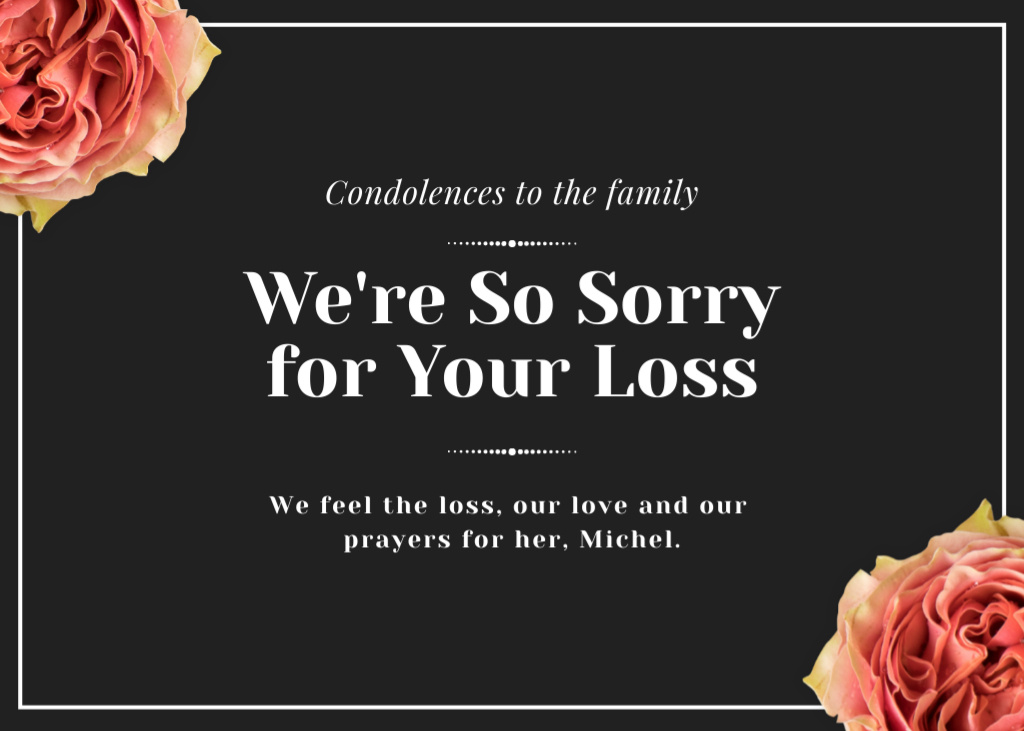 Platilla de diseño Sympathy Messages for Loss with Flowers in Black Postcard 5x7in