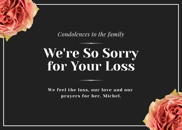 Sympathy Messages for Loss with Flowers in Black Postcard 5x7in – шаблон для дизайну