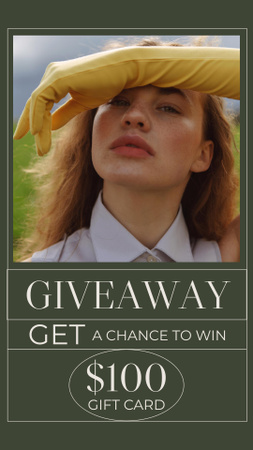 Fashion Giveaway Ad with Woman in Yellow Gloves Instagram Story Design Template