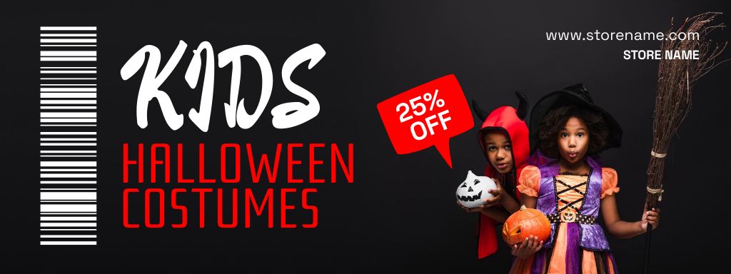 Halloween Costumes Ad with Cute Little Kids Coupon Design Template