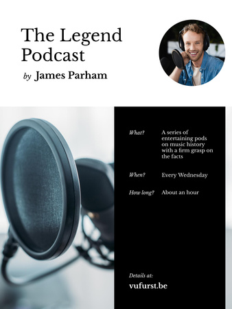 Podcast Annoucement with Man in headphones Poster 36x48in Design Template