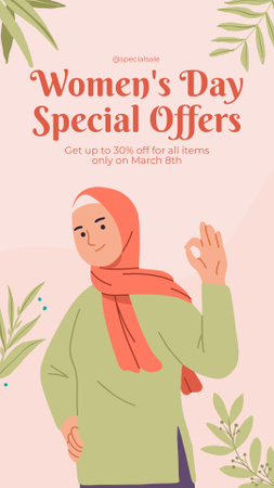 Special Offers on Women's Day with Muslim Woman Instagram Story Design Template