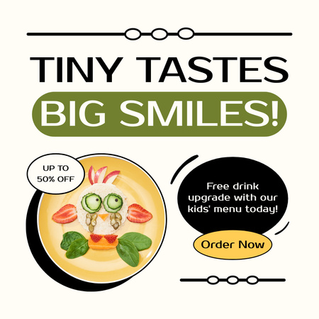 Designvorlage Bestellangebot mit lustiger Illustration von Lebensmitteln für Instagram