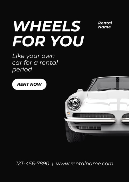Advertisement for Car Hire Service with Retro Car Poster A3デザインテンプレート