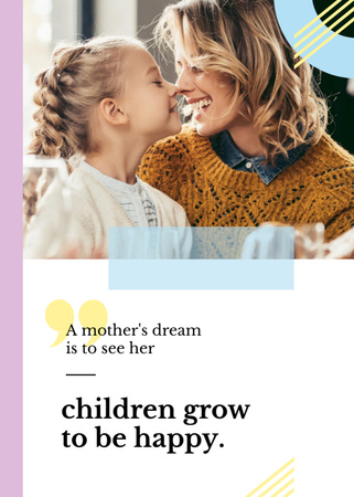 Designvorlage Glückliche Mutter und Tochter mit Weisheit über Traum und Glück für Postcard 5x7in Vertical