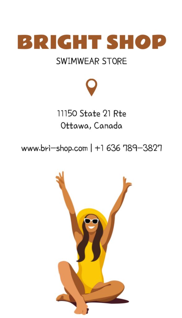 Swimwear Shop Advertisement with Attractive Woman on Beach Business Card US Vertical Šablona návrhu
