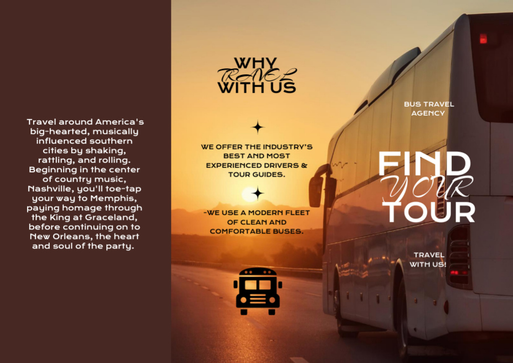 Designvorlage Best Bus Travel Tours Ad on Brown für Brochure Din Large Z-fold