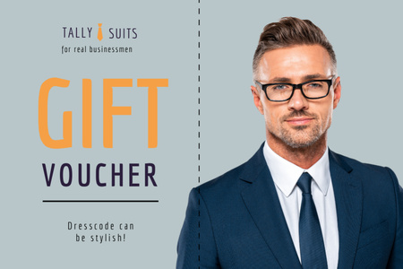 Man in Stylish Formal Suit Gift Certificate Design Template