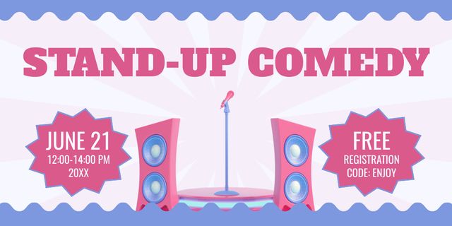 Stand-up Comedy Show Ad with Microphone on Stage Twitter Design Template
