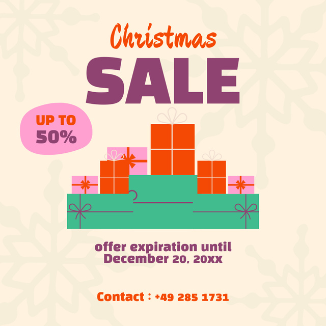 Christmas Discount Announcement With Colorful Presents Instagram AD Πρότυπο σχεδίασης