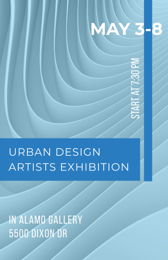 Urban Design Artists Exhibition Announcement with Blue Wavy Lines Invitation 5.5x8.5in Tasarım Şablonu