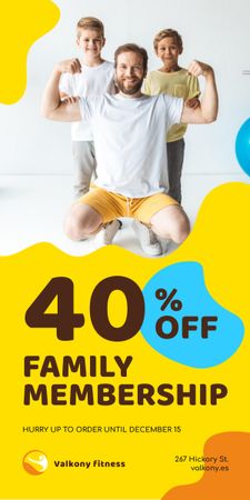 Family Membership in Gym Offer Dad with Kids Graphic Design Template