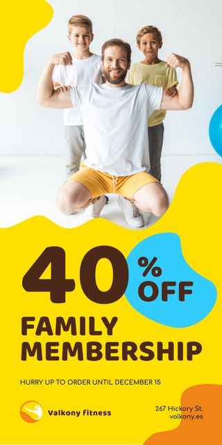 Family Membership in Gym Offer Dad with Kids Graphic – шаблон для дизайна