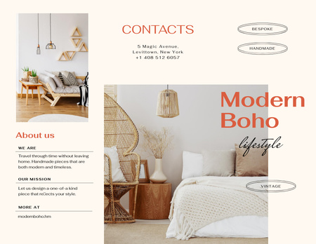Modern Interior Design Offer with Cozy Bedroom Brochure 8.5x11in Design Template