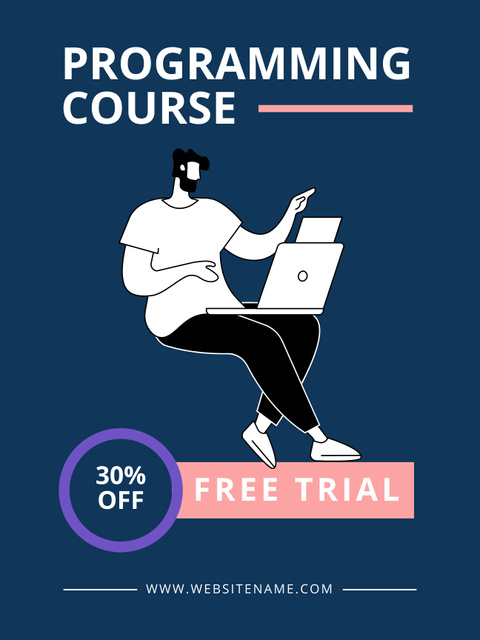 Programming Course Ad with Illustration Poster US Design Template