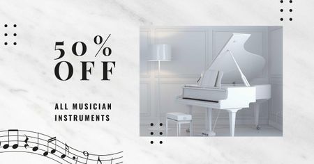 Platilla de diseño Musical Instruments Offer with Piano in White Room Facebook AD