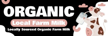 Local Milk Farm with Cartoon Cow Twitter Design Template