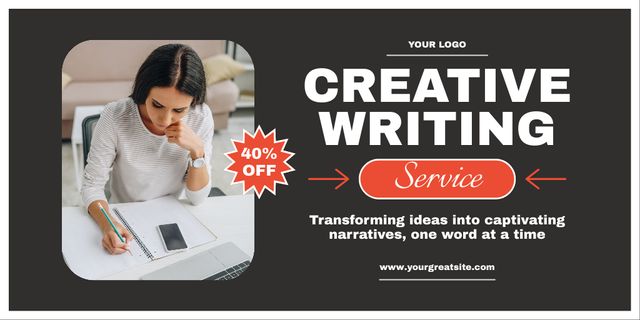 Relevant Content Writing Service Offer With Discounts Twitter Design Template