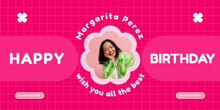 Happy Birthday Greeting for Young Asian Woman on Pink Twitter Design Template