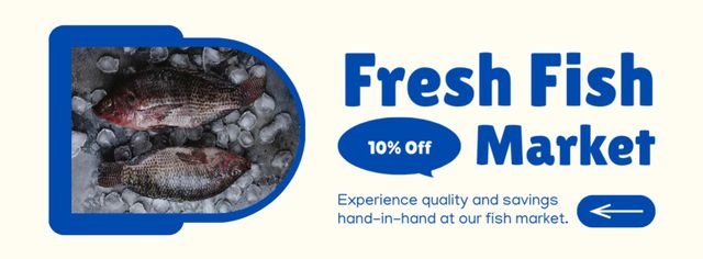 Designvorlage Offer of Fresh Fish on Market with Discount für Facebook cover