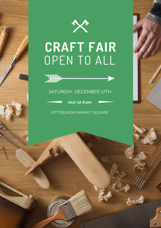 Craft Fair Announcement with Wooden Toy and Tools Flyer A7 Design Template