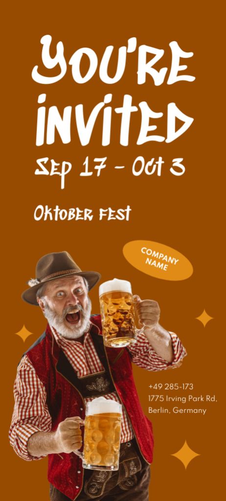 You Are Invited to Oktoberfest Invitation 9.5x21cm – шаблон для дизайна