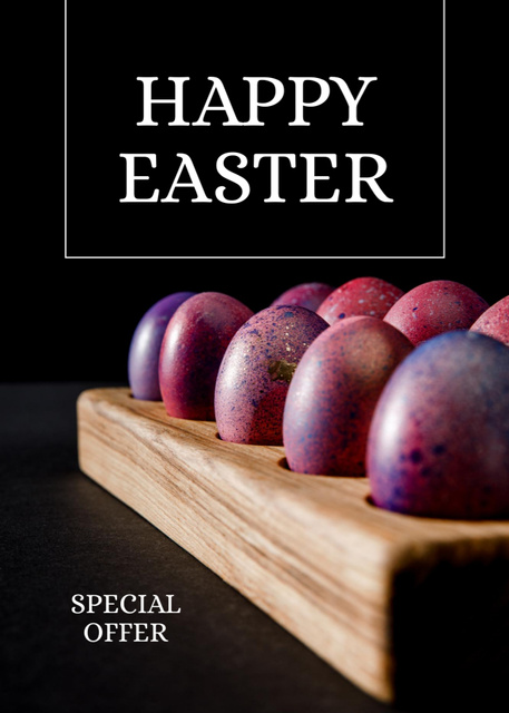 Easter Promotion with Colored Easter Eggs in Wooden Box Flayerデザインテンプレート