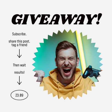 Gaming Giveaway -ilmoitus iloisen pelaajan kanssa Instagram Design Template