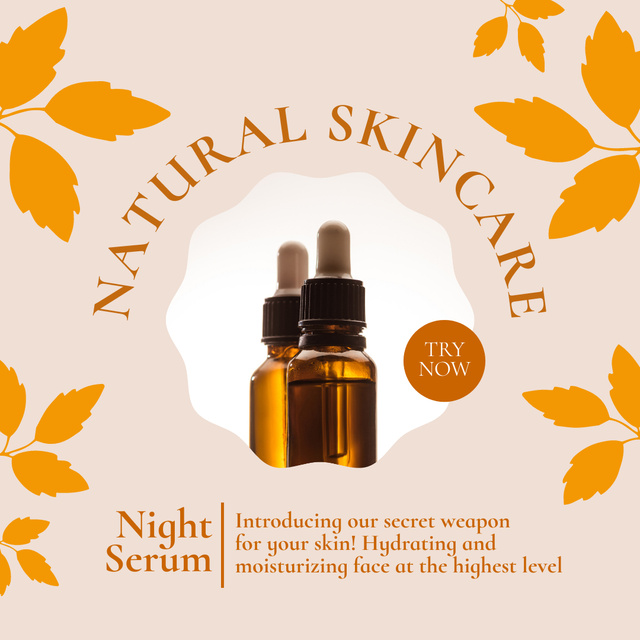 Natural Skincare Products Offer with Cosmetic Serum In Orange Instagram Design Template