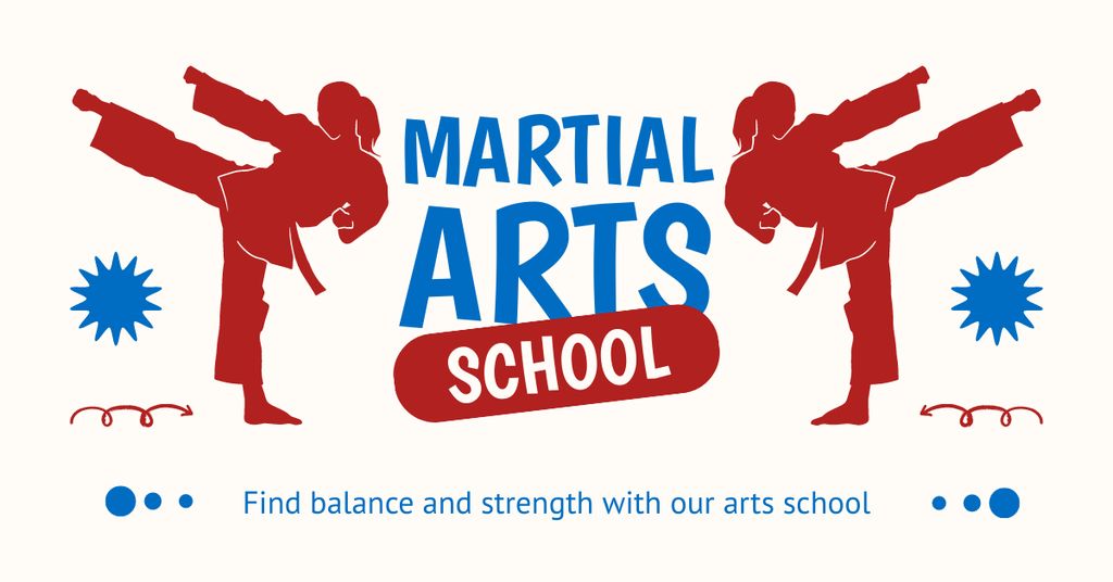 Martial Arts School Ad with Silhouettes of Fighters Facebook AD Design Template