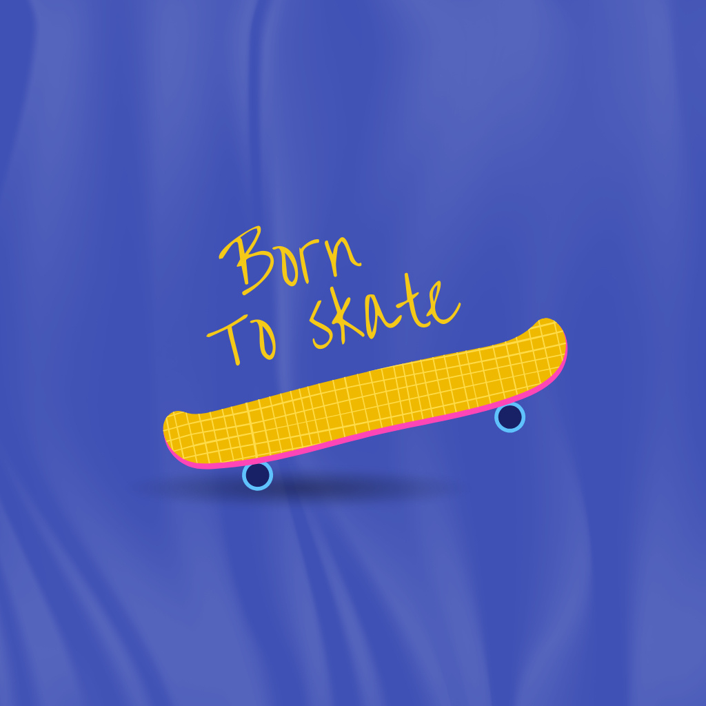 Cute Illustration of Yellow Skateboard Logo Design Template