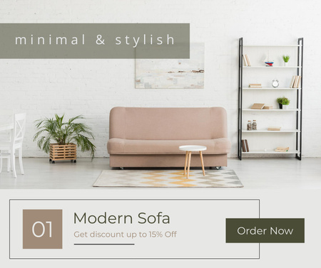 Ontwerpsjabloon van Facebook van Furniture Ad with Sofa in Living Room