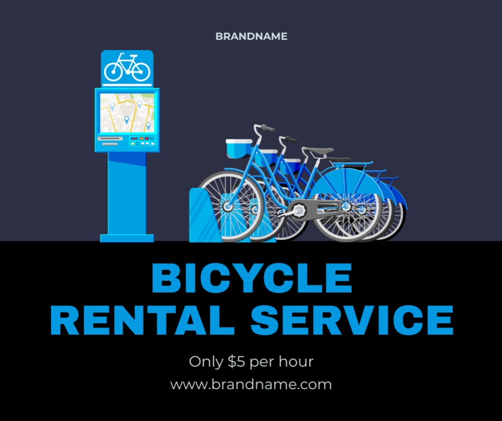 Bicycles for Rent Offer on Black and Blue Facebook Modelo de Design