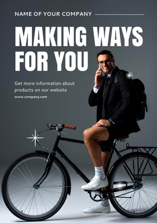 Positive Young Businessman on Bicycle  Poster A3 Design Template