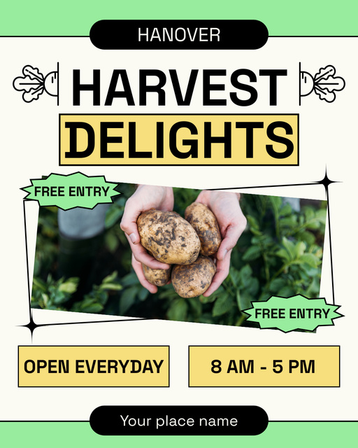 Farmer's Market Announcement with Fresh Potato Instagram Post Verticalデザインテンプレート