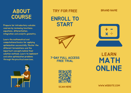 Plantilla de diseño de Oferta de cursos de matemáticas en línea en azul Brochure 