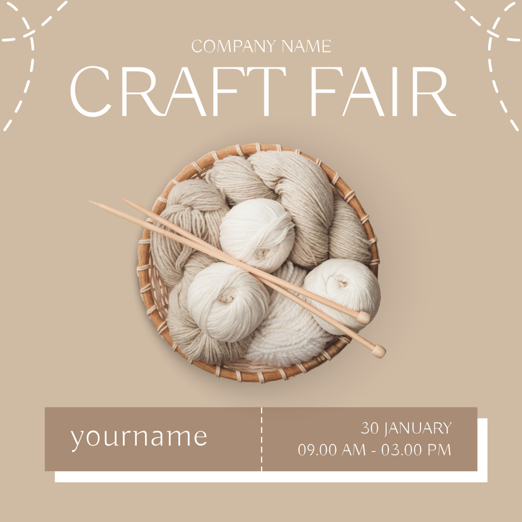 Ontwerpsjabloon van Instagram van Craft Fair Announcement with Skeins of Yarn