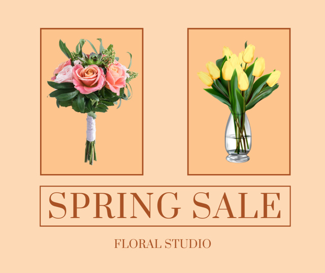 Spring Sale Announcement of Flower Bouquets Facebook Tasarım Şablonu