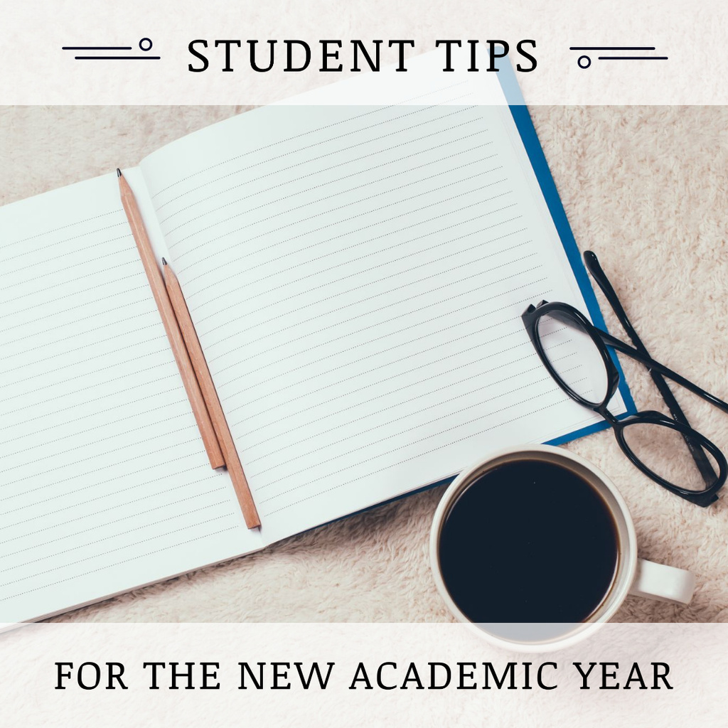 Student Tips Open Notebook and Coffee Instagram AD Design Template