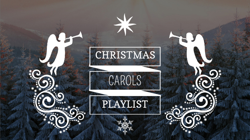 Christmas Carols Playlist Cover Winter Forest and Angels Youtube Thumbnail Design Template